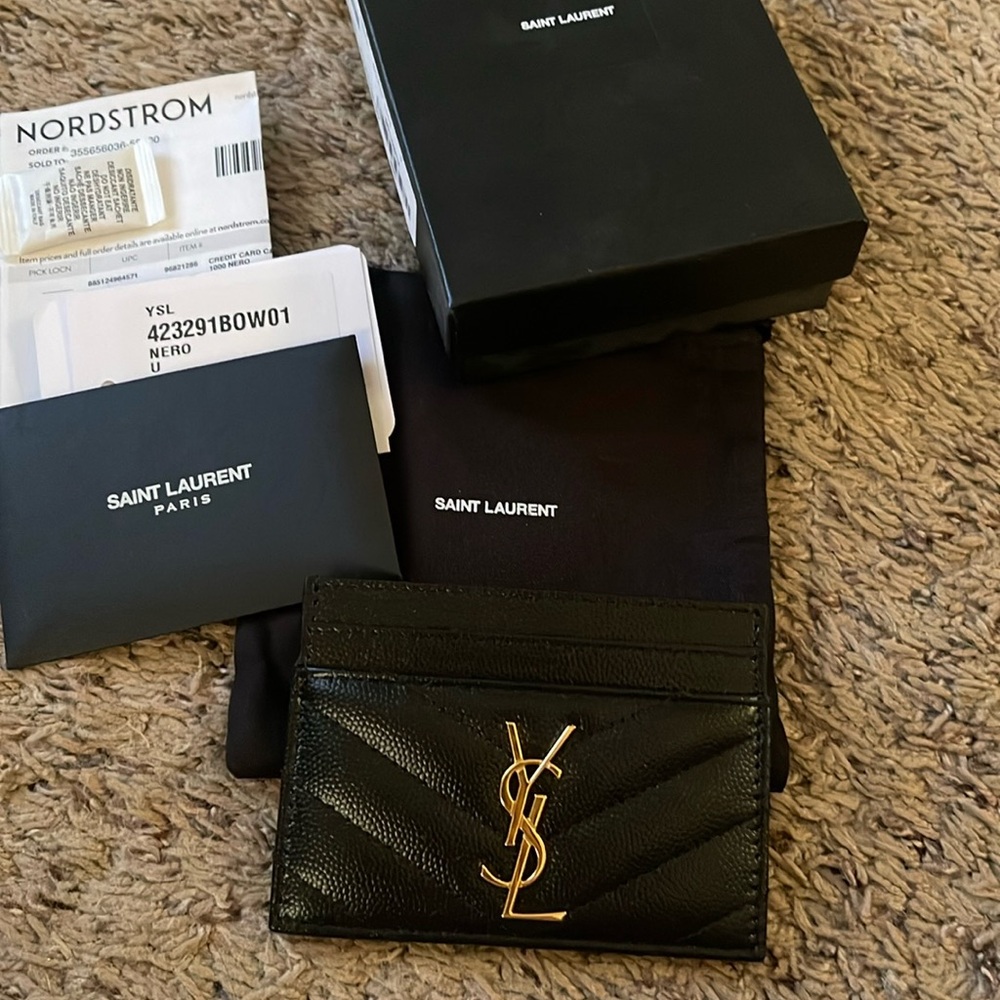 Saint Laurent Black Chevron Quilted Leather Card Case - Picture 2 of 11